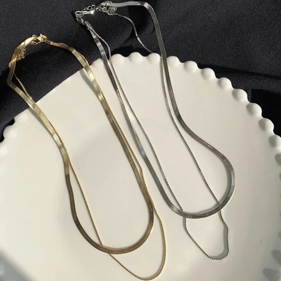 NEW DOUBLE LAYER 925 STERLING SILVER CHAIN NECKLACE - Picture 2 of 4